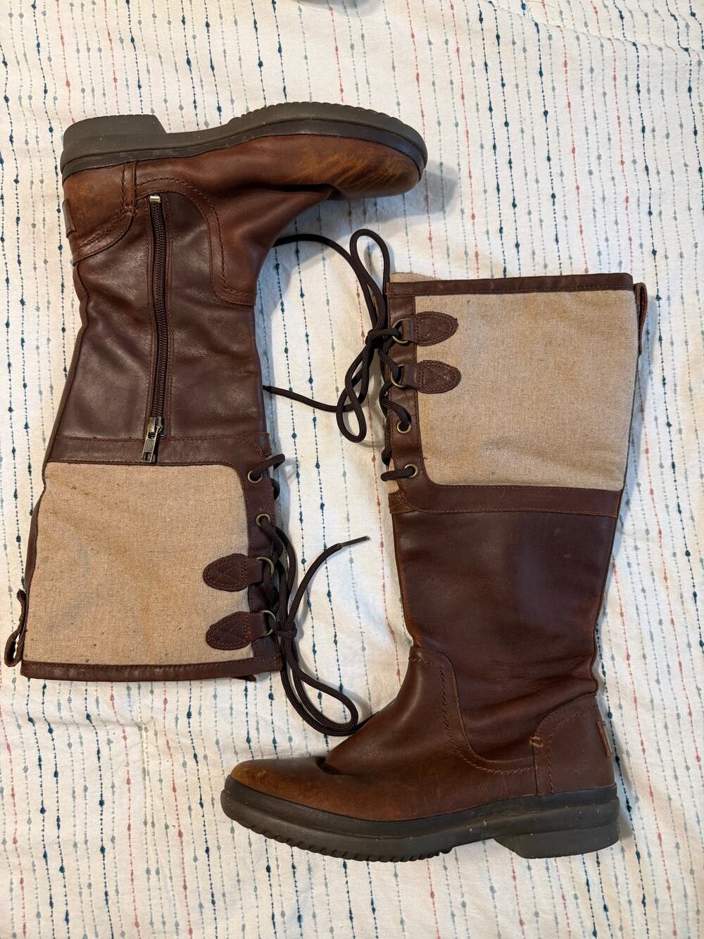 UGG Women's Elsa Waterproof Leather Canvas Boots In Chestnut Brown Sz 6 Lace Up
